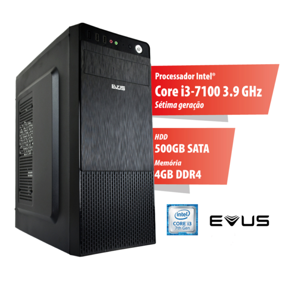 Microcomputador Evus Trend 504, Core i3-7100 3.9 GHz, 4GB DDR4, HD 500GB