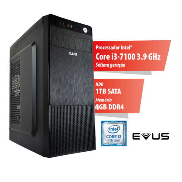 Microcomputador Evus Trend 1004, Core i3-7100 3.9 GHz, 4GB DDR4, HD 1TB