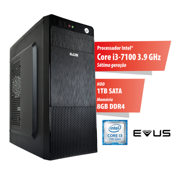 Microcomputador Evus Trend 1008, Core i3-7100 3.9 GHz, 8GB DDR4, HD 1TB