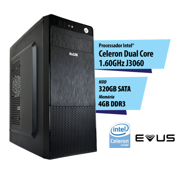 Microcomputador Evus Elementar 324, Celeron, 4GB DDR3, HD 320GB