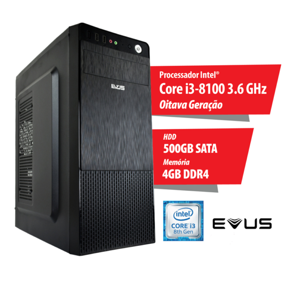 Microcomputador Evus Trend 504, Core i3-8100 3.6 GHz, 4GB DDR4, HD 500GB